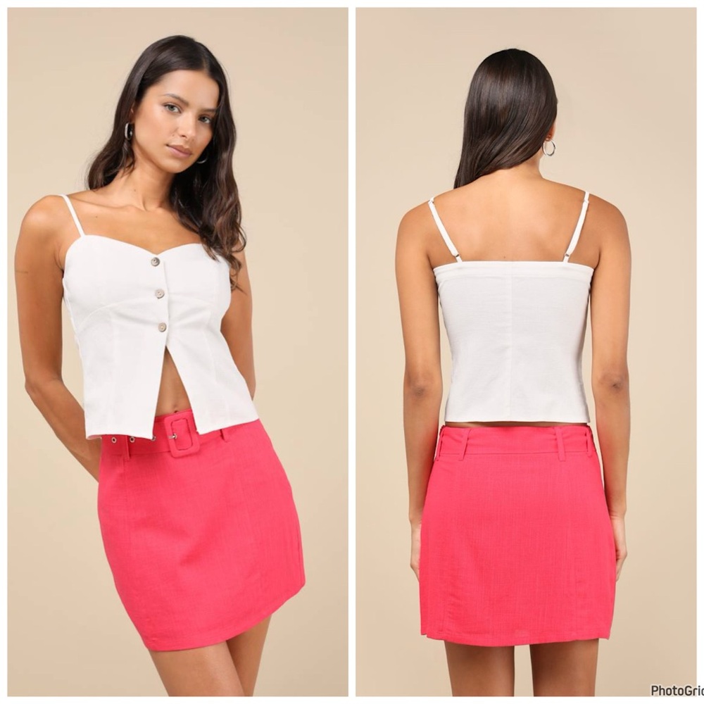 NWOT Lulu’s Trendsetting Option Hot Pink‎ Belted Mini Skirt $35 Medium